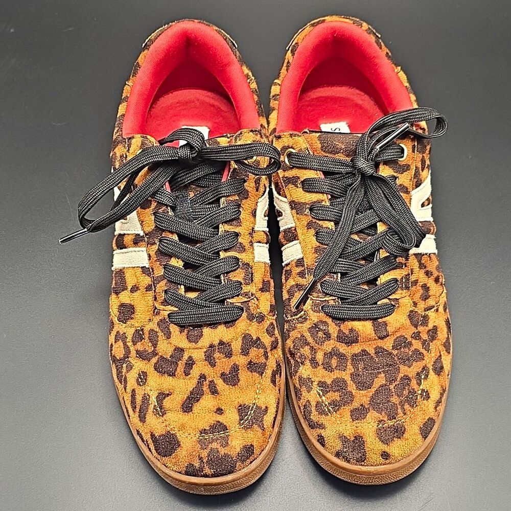 Steve Madden Leopard Print Sneakers Womens Retro Low Top Low Cut Shoes Laces Red